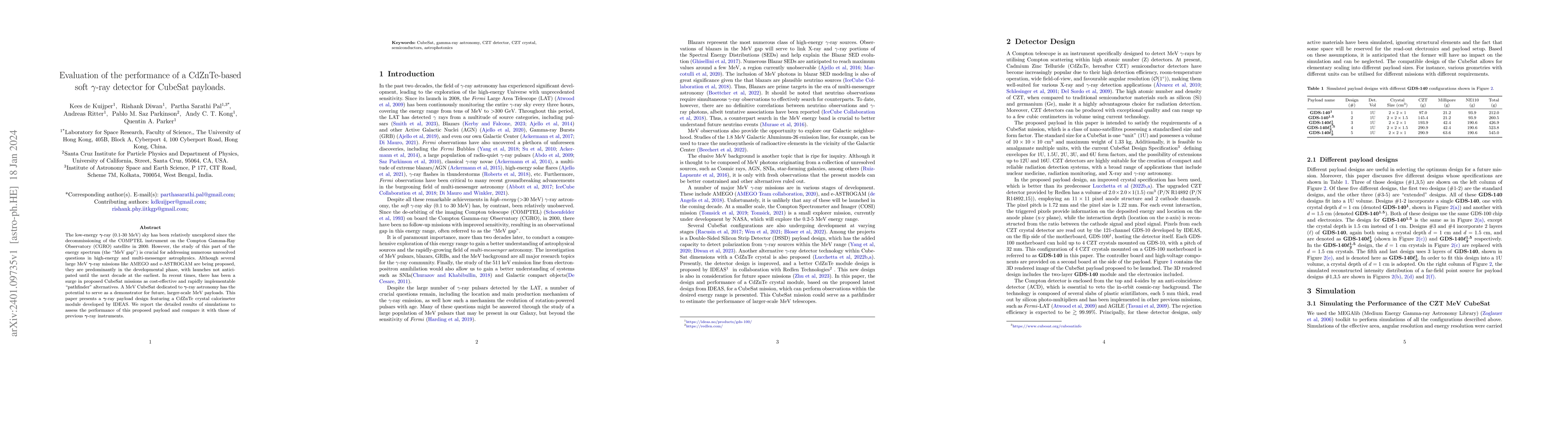 Thumbnail for Evaluation of the performance of a CdZnTe-based soft $\gamma$-ray
  detector for CubeSat payloads
