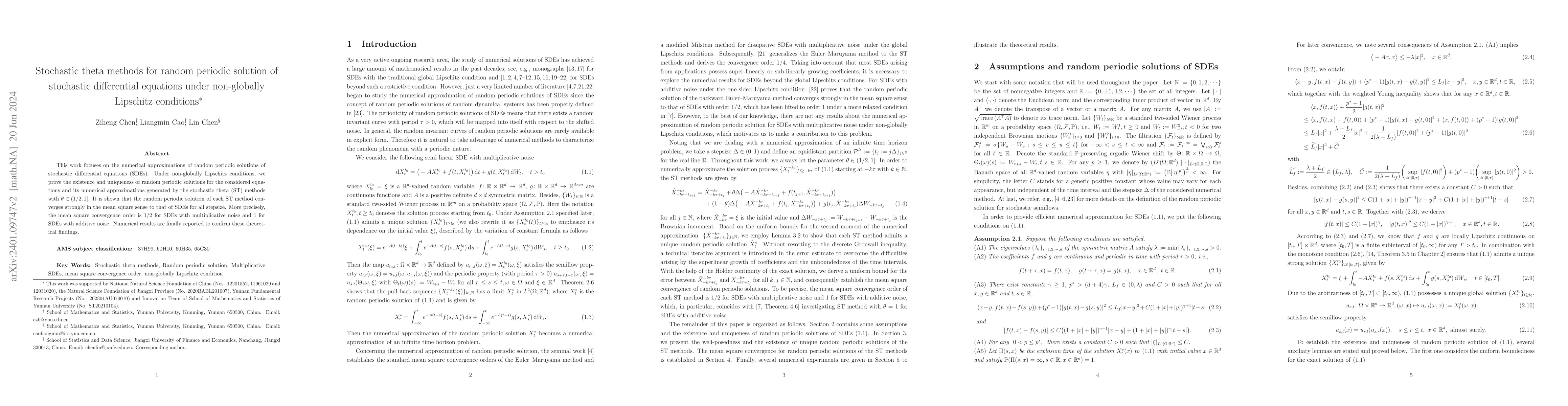 Thumbnail for Stochastic theta methods for random periodic solution of stochastic
  differential equations under non-globally Lipschitz conditions