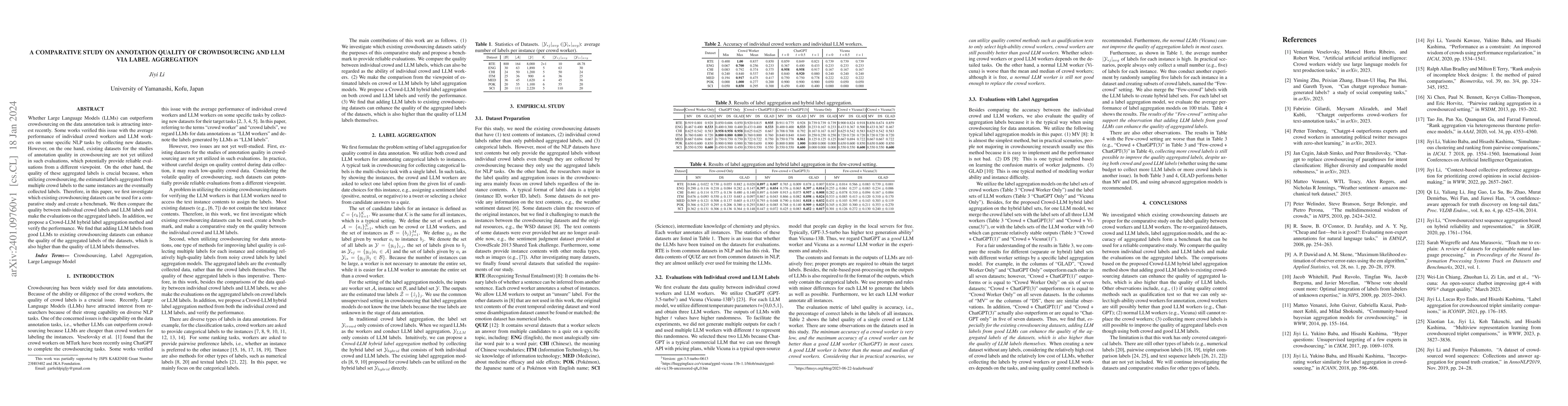 Thumbnail for A Comparative Study on Annotation Quality of Crowdsourcing and LLM via
  Label Aggregation