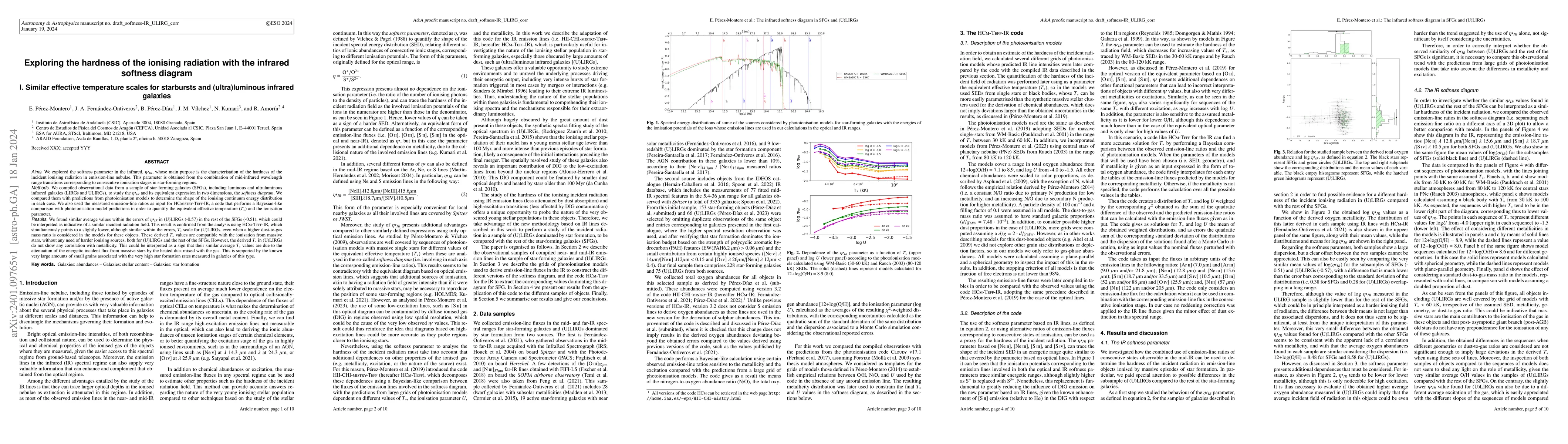 Thumbnail for Exploring the hardness of the ionising radiation with the infrared
  softness diagram. I. Similar effective temperature scales for starbursts and
  (ultra)luminous infrared galaxies