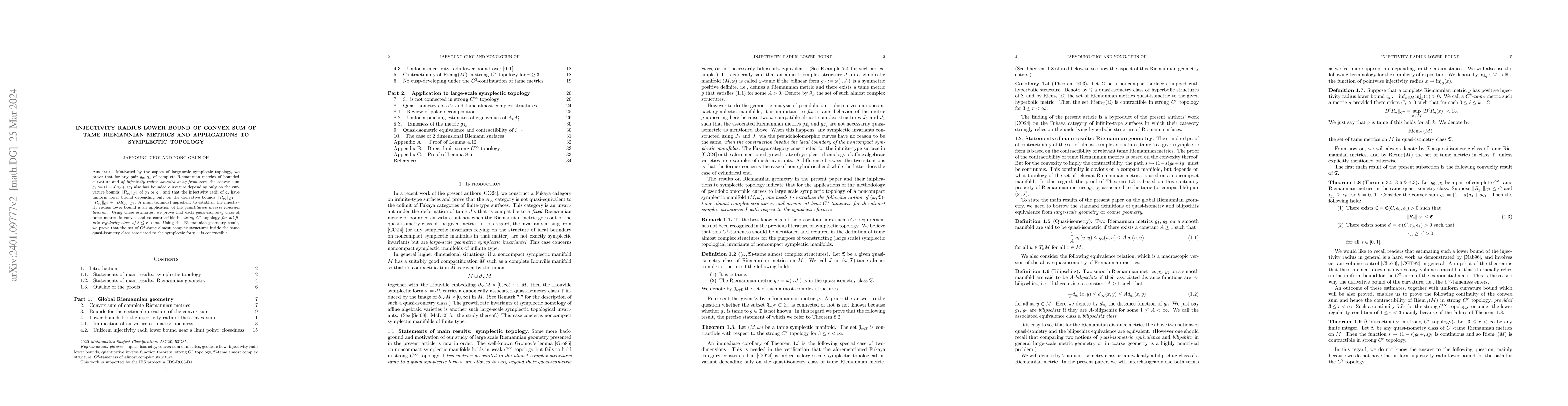 Thumbnail for Injectivity radius lower bound of convex sum of tame Riemannian metrics
  and applications to symplectic topology