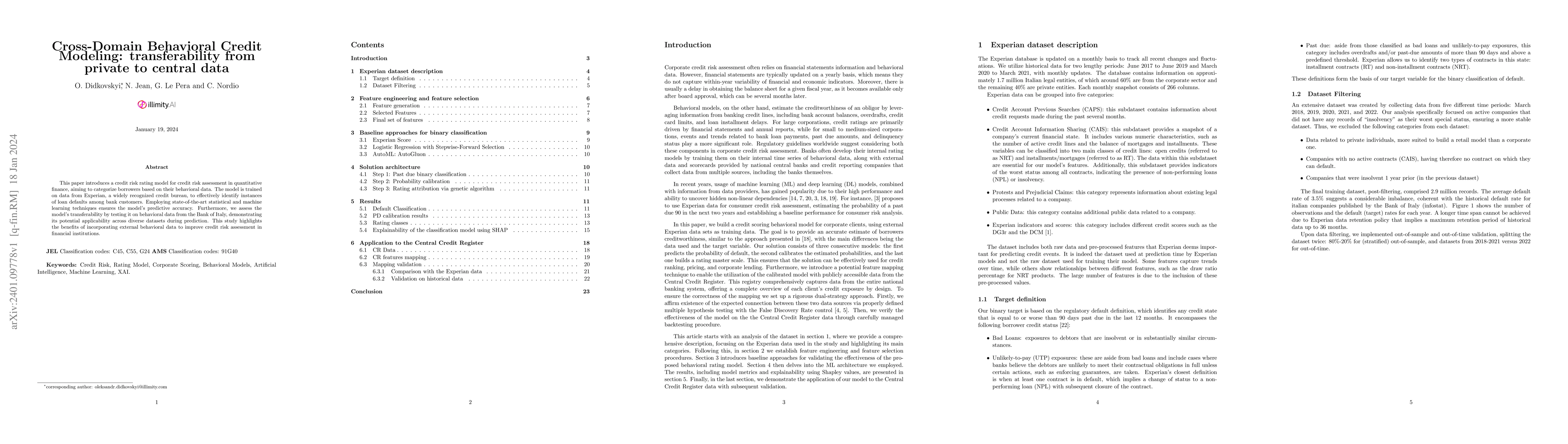 Thumbnail for Cross-Domain Behavioral Credit Modeling: transferability from private to
  central data