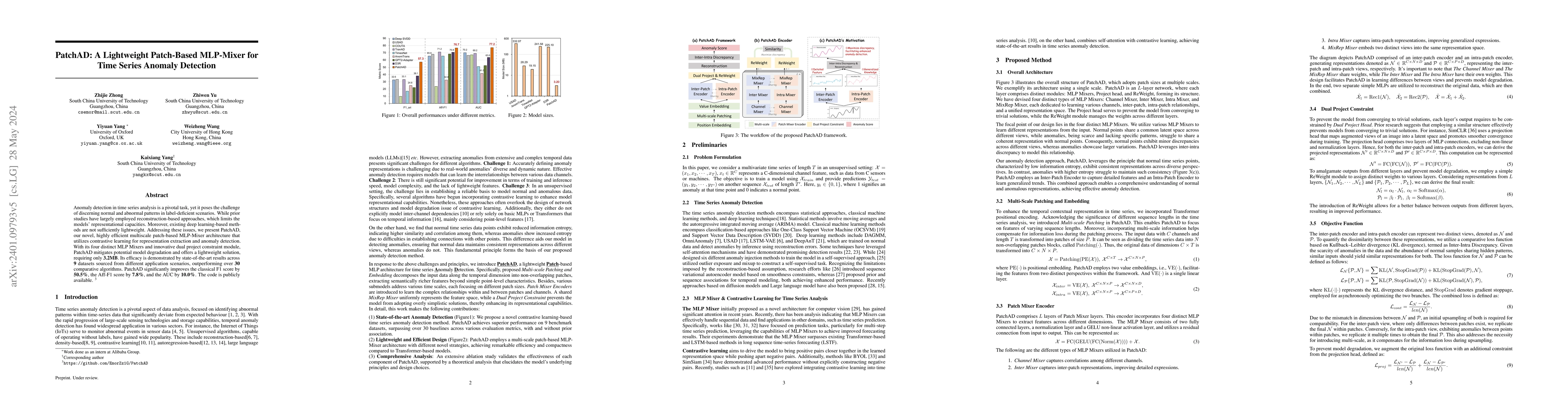 Thumbnail for PatchAD: A Lightweight Patch-based MLP-Mixer for Time Series Anomaly
  Detection