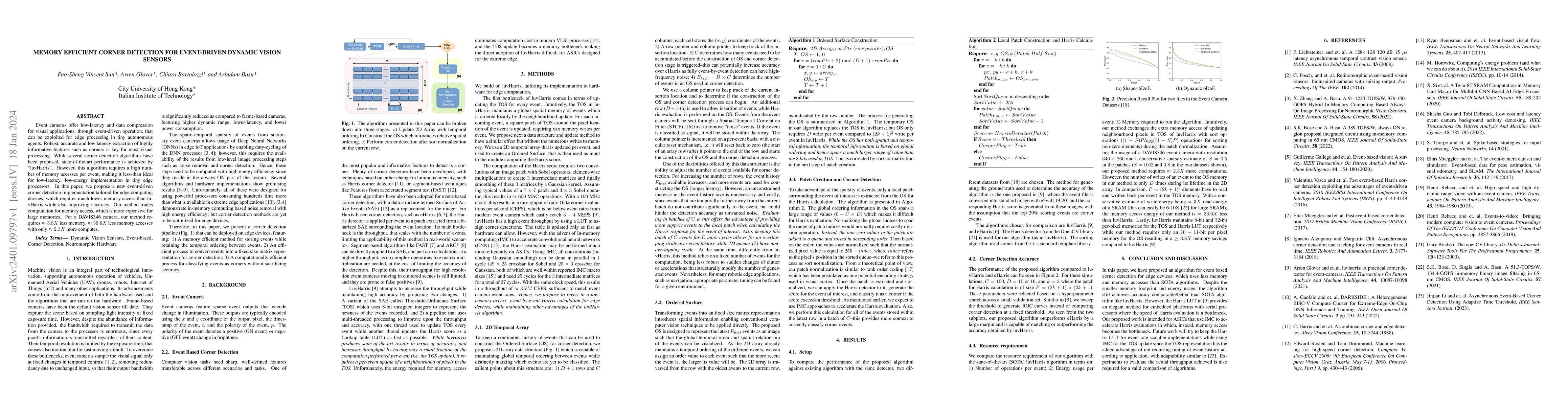 Thumbnail for Memory Efficient Corner Detection for Event-driven Dynamic Vision
  Sensors