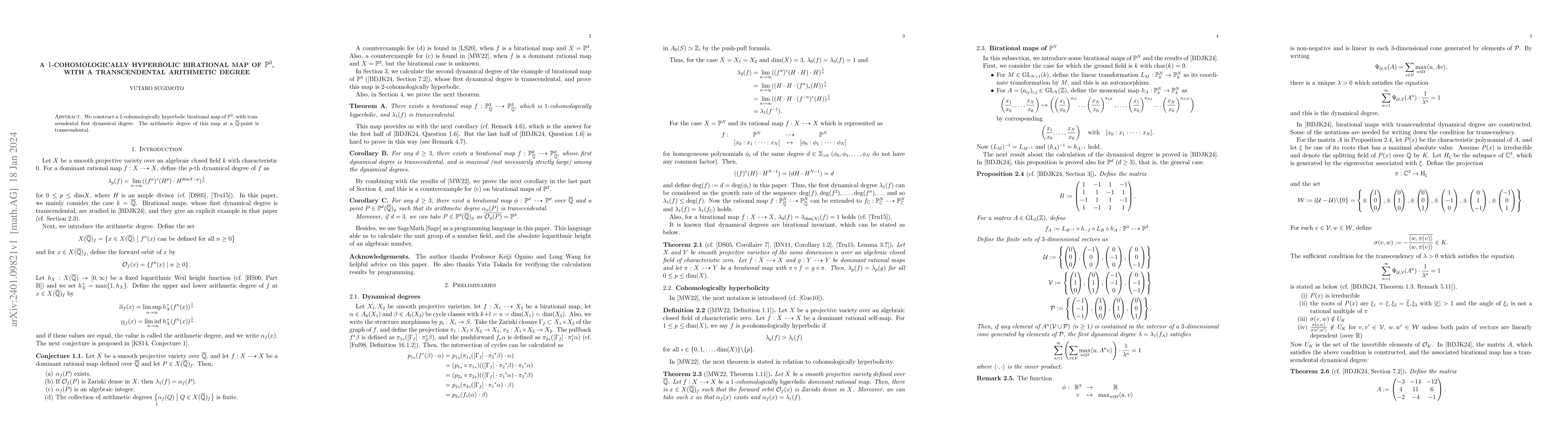 Thumbnail for A $1$-cohomologically hyperbolic birational map of $\mathbb{P}^3$, with
  a transcendental arithmetic degree
