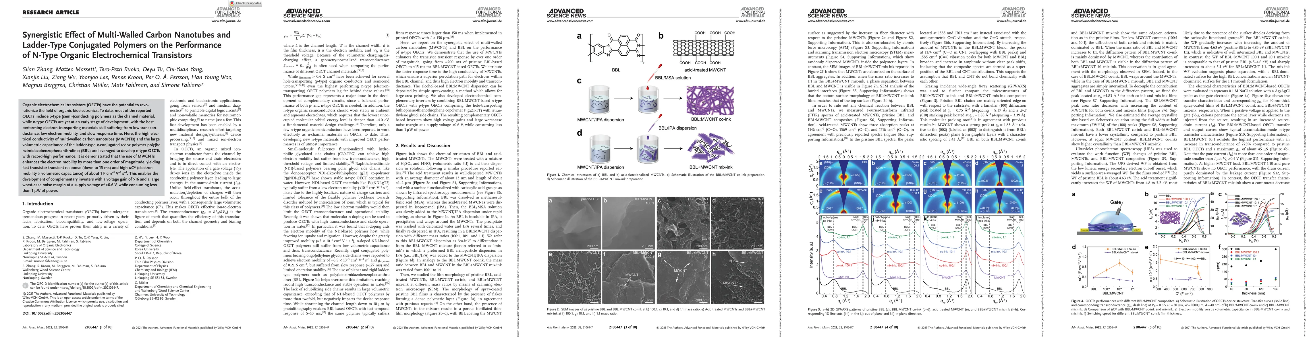 Thumbnail for Synergistic Effect of Multi-Walled Carbon Nanotubes and Ladder-Type
  Conjugated Polymers on the Performance of N-Type Organic Electrochemical
  Transistors