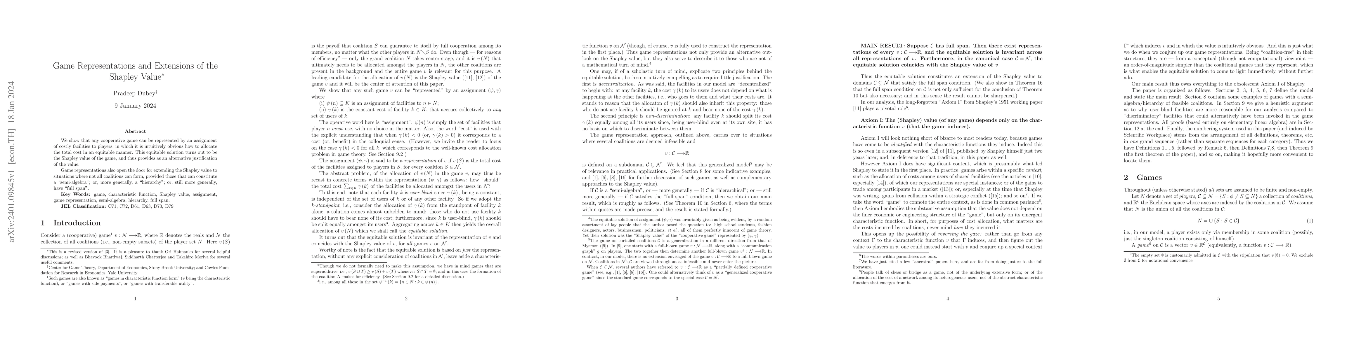 Thumbnail for Game Representations and Extensions of the Shapley Value