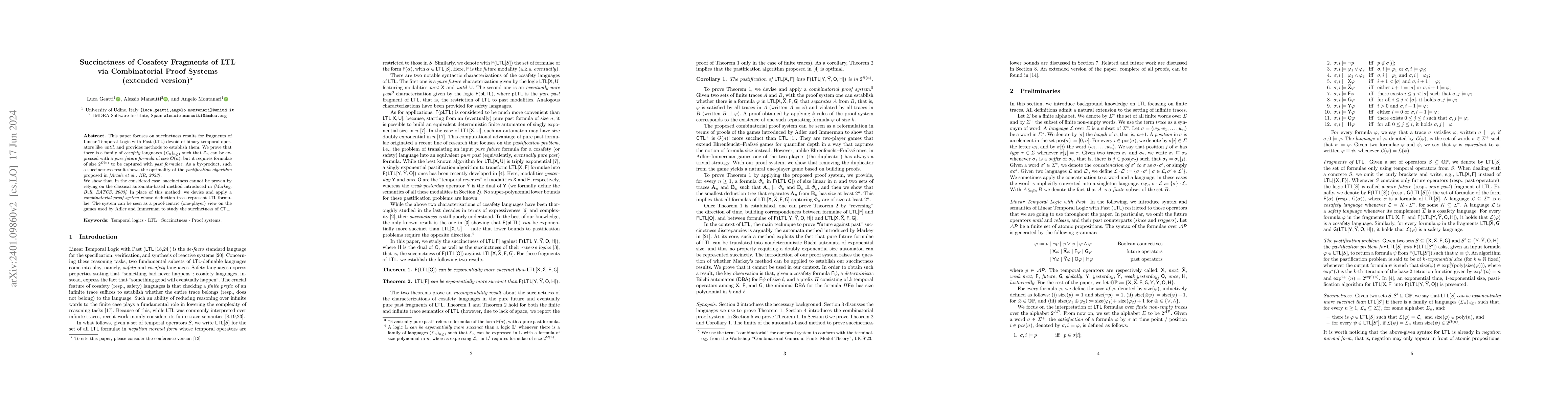 Thumbnail for Succinctness of Cosafety Fragments of LTL via Combinatorial Proof
  Systems (extended version)