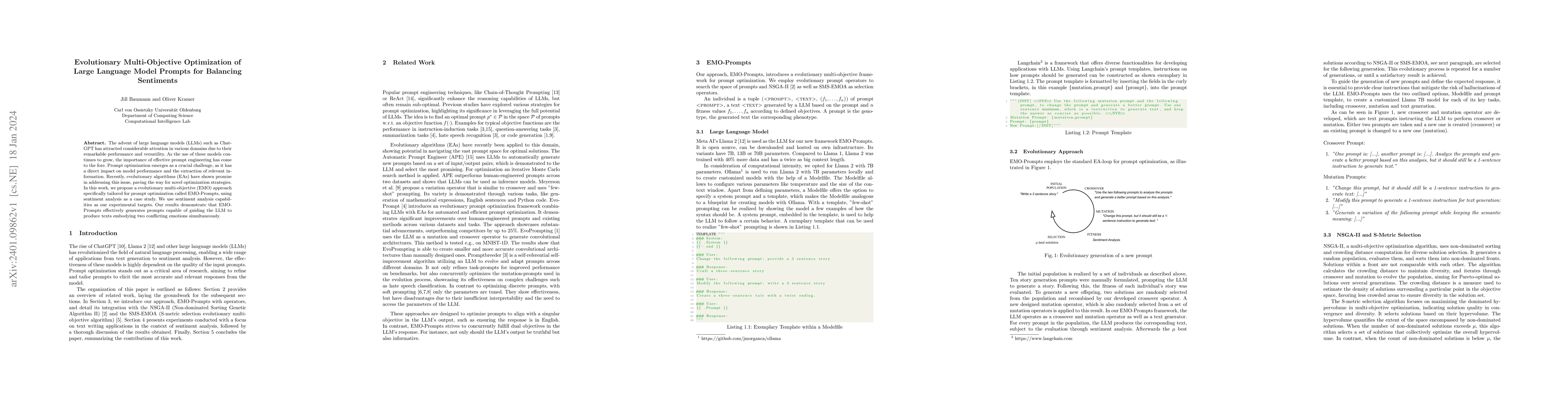 Thumbnail for Evolutionary Multi-Objective Optimization of Large Language Model
  Prompts for Balancing Sentiments