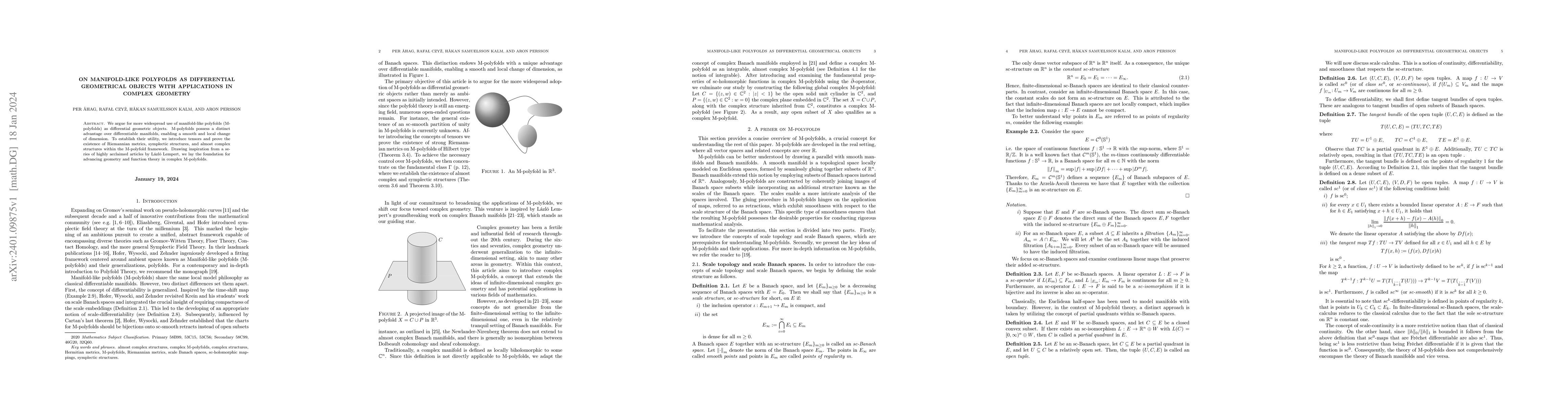 Thumbnail for On manifold-like polyfolds as differential geometrical objects with
  applications in complex geometry