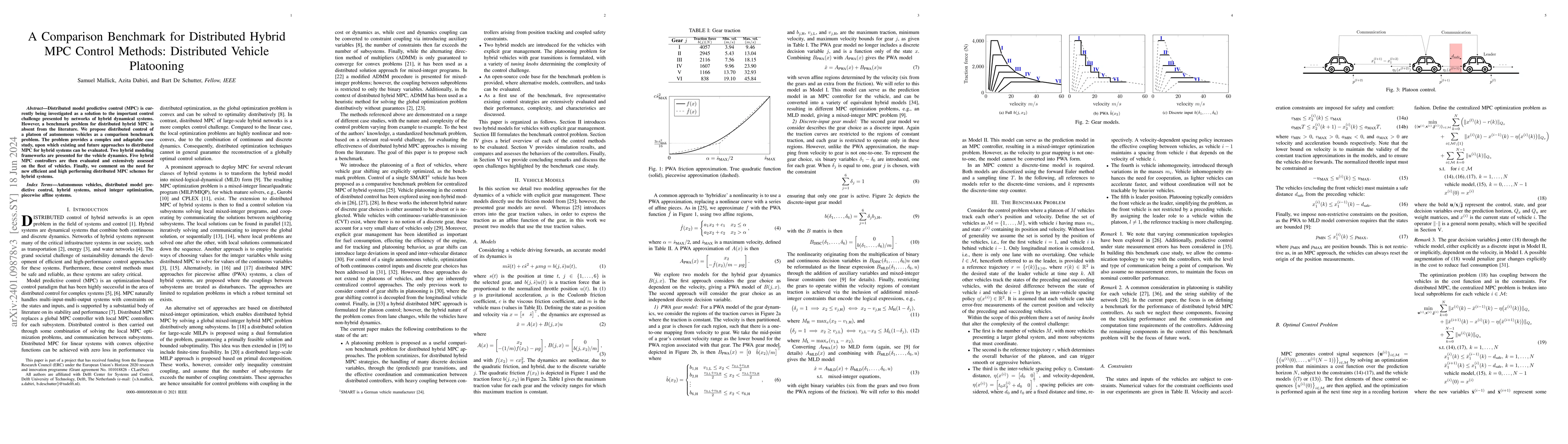 Thumbnail for A Comparison Benchmark for Distributed Hybrid MPC Control Methods:
  Distributed Vehicle Platooning