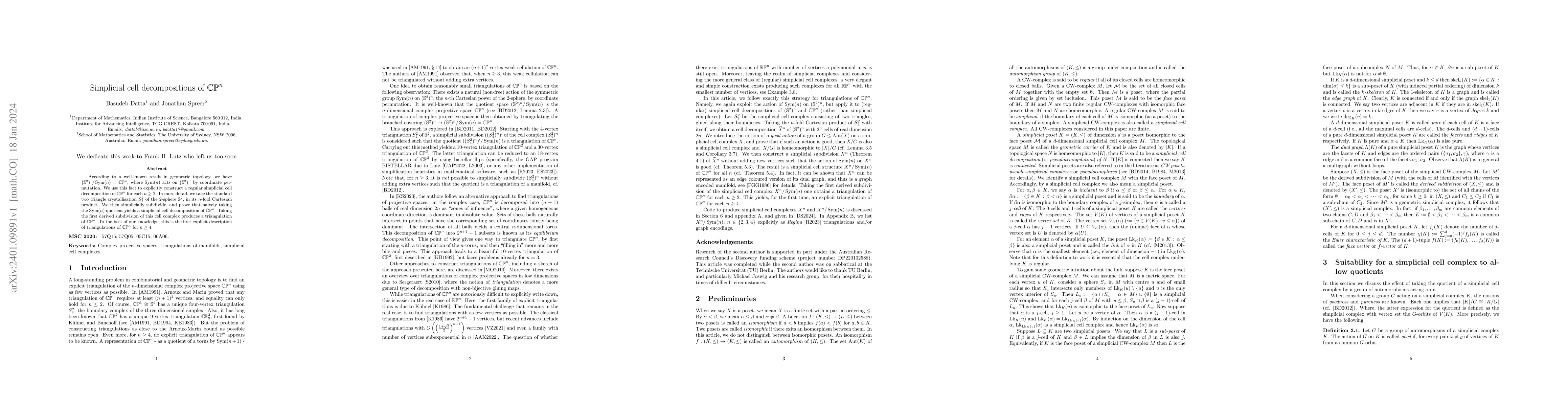 Thumbnail for Simplicial cell decompositions of $\mathbb{CP}^{\hspace{.3mm}n}$