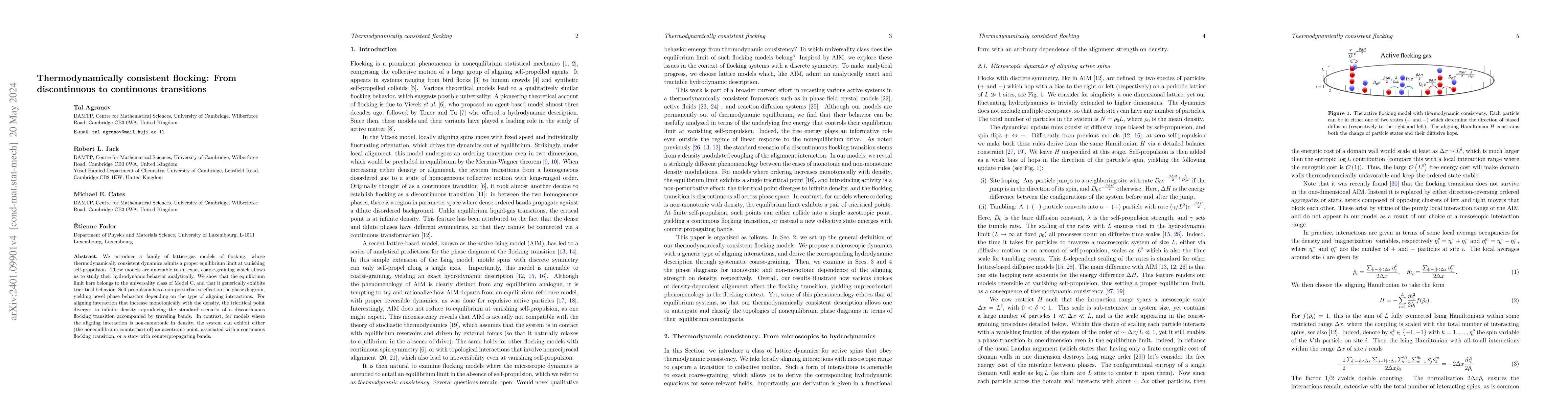 Thumbnail for Thermodynamically consistent flocking: From discontinuous to continuous
  transitions