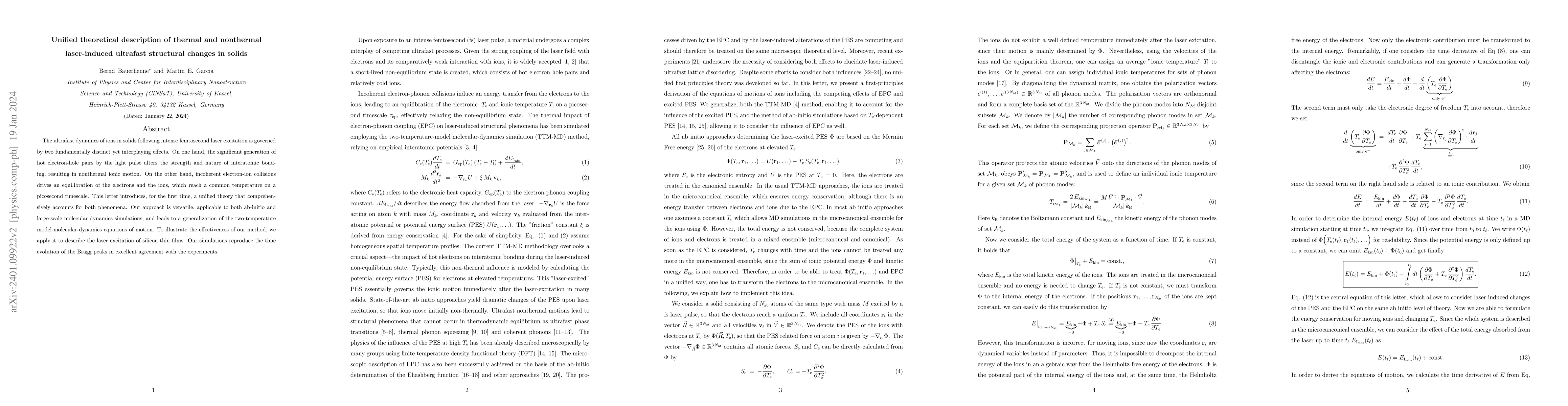 Thumbnail for Unified theoretical description of thermal and nonthermal laser-induced
  ultrafast structural changes in solids