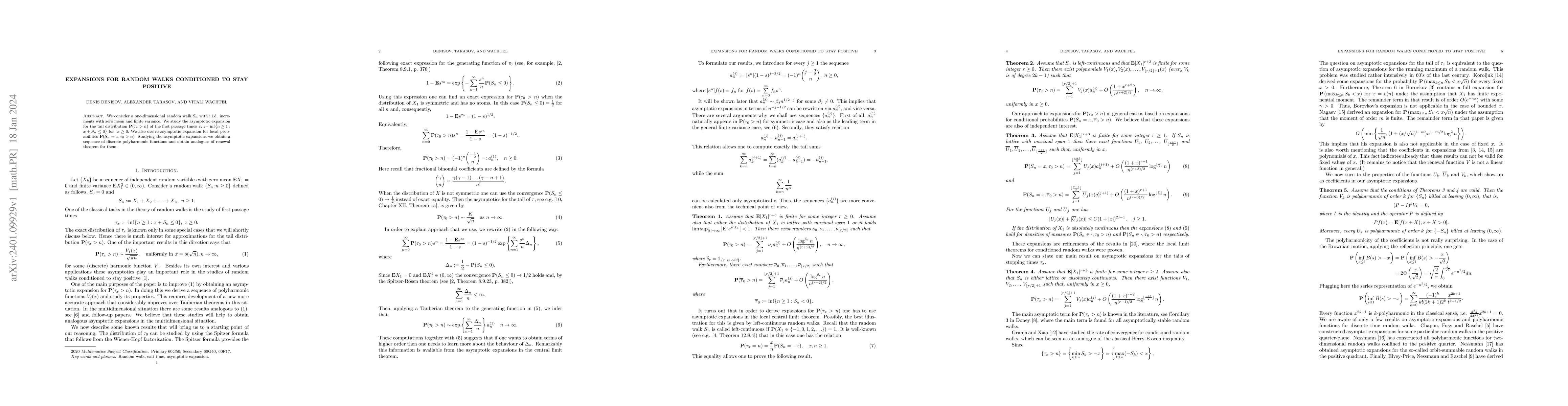 Thumbnail for Expansions for random walks conditioned to stay positive