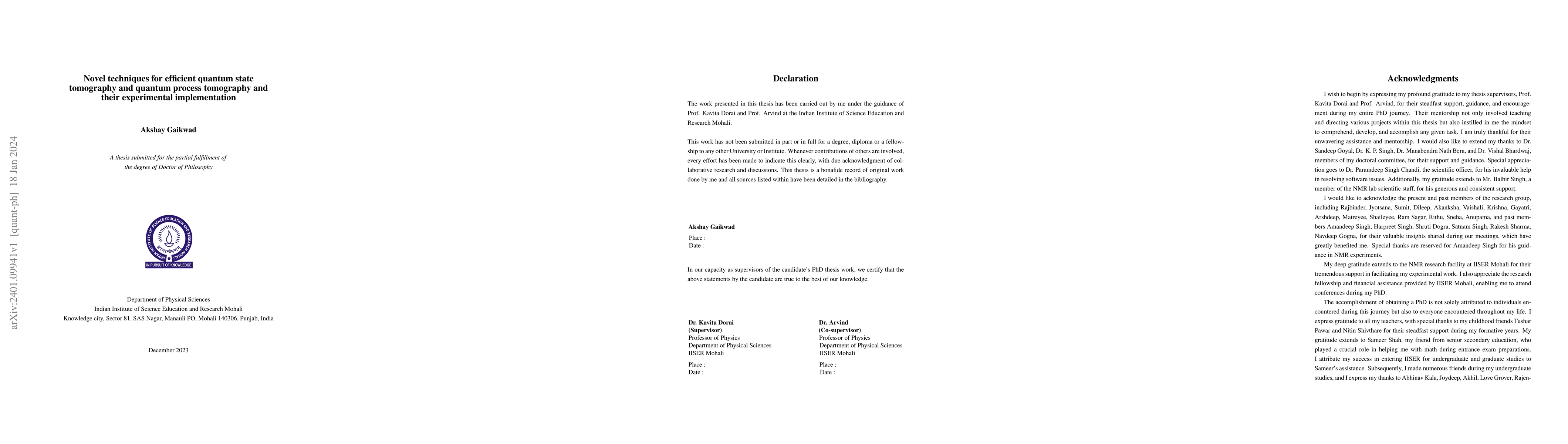 Thumbnail for Novel techniques for efficient quantum state tomography and quantum
  process tomography and their experimental implementation