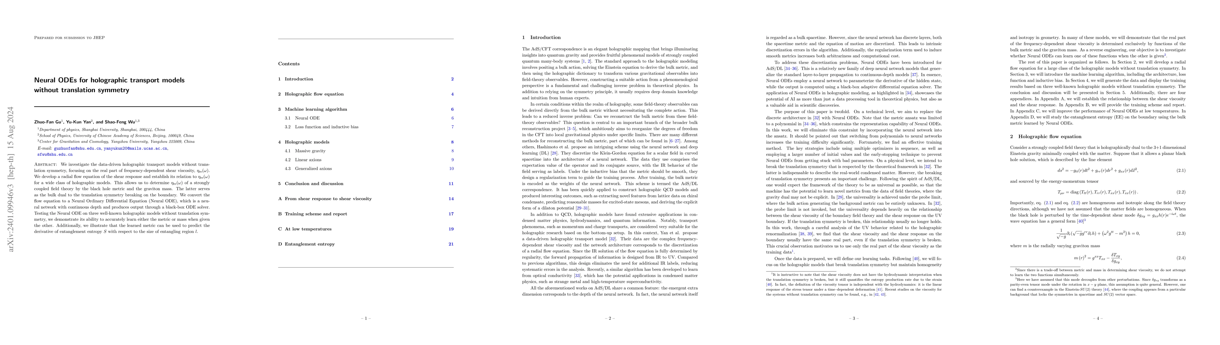 Thumbnail for Neural ODEs for holographic transport models without translation
  symmetry