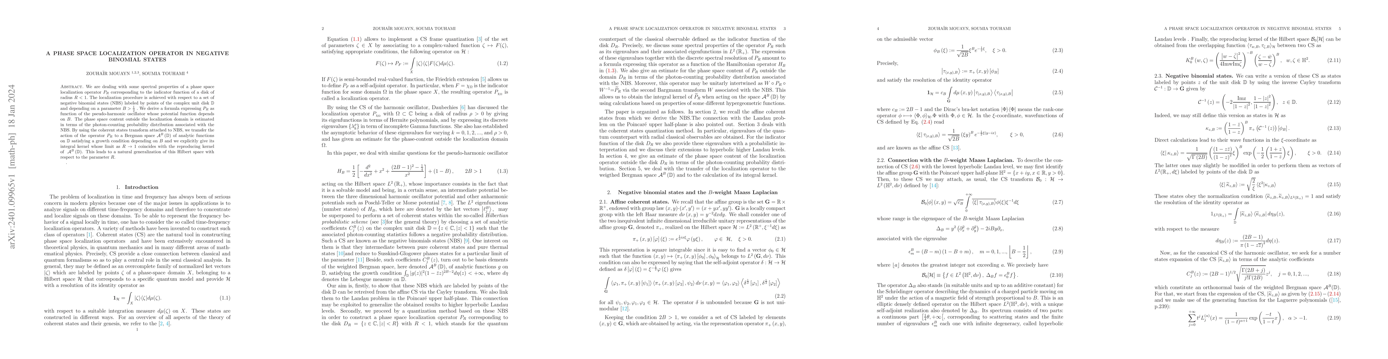 Thumbnail for A phase space localization operator in negative binomial states