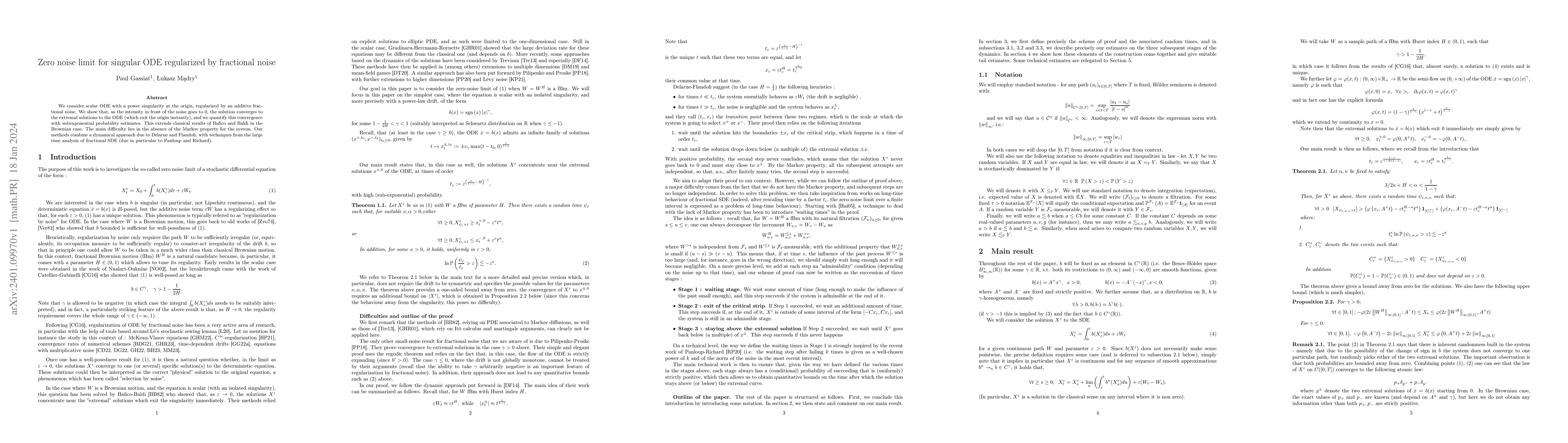Thumbnail for Zero noise limit for singular ODE regularized by fractional noise