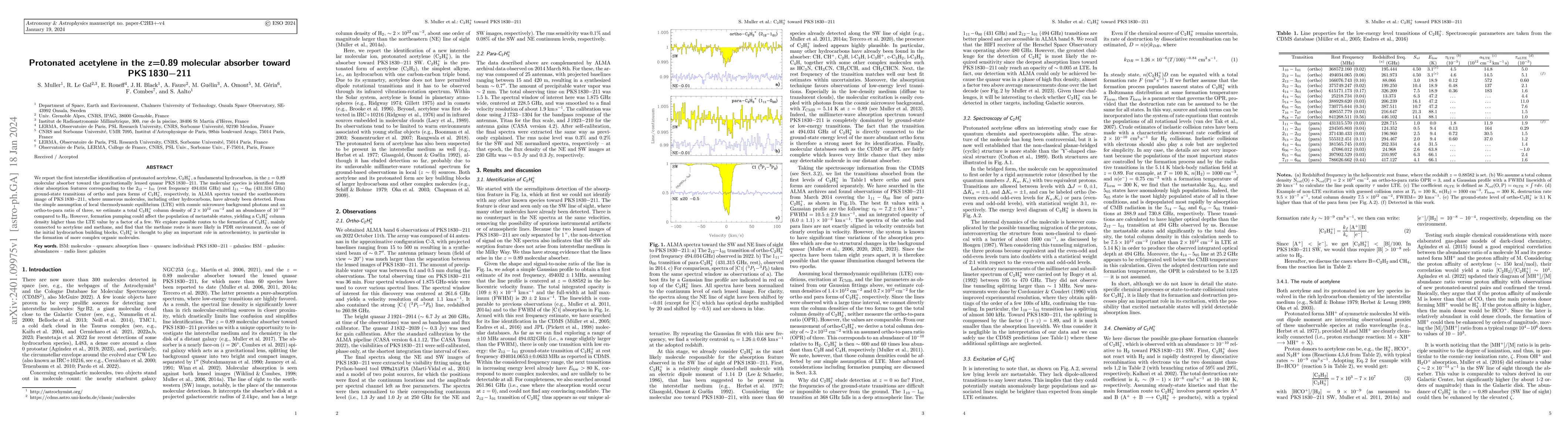 Thumbnail for Protonated acetylene in the z=0.89 molecular absorber toward PKS1830-211