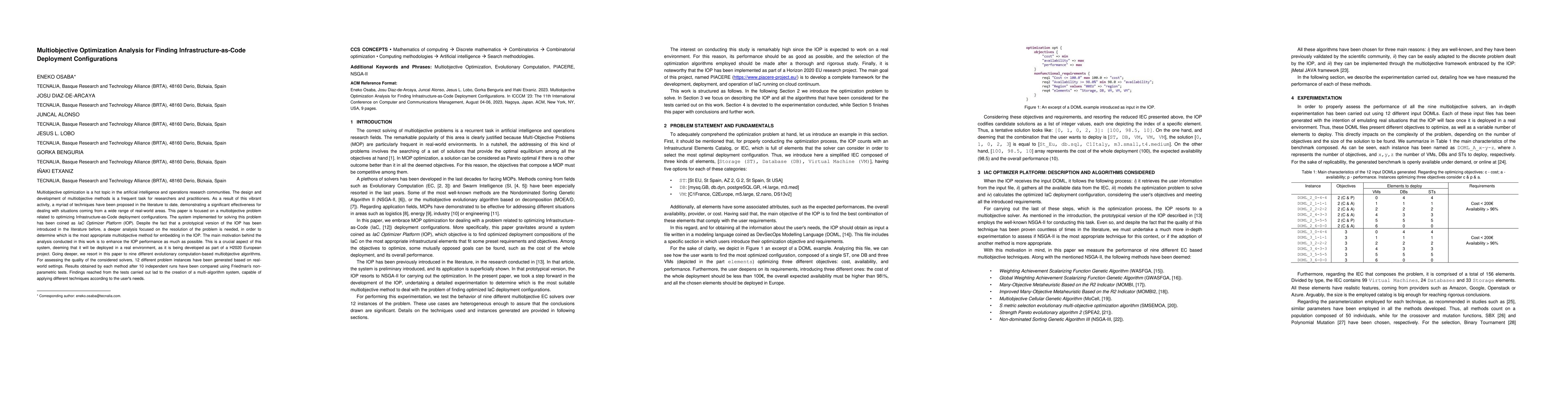 Thumbnail for Multiobjective Optimization Analysis for Finding Infrastructure-as-Code
  Deployment Configurations