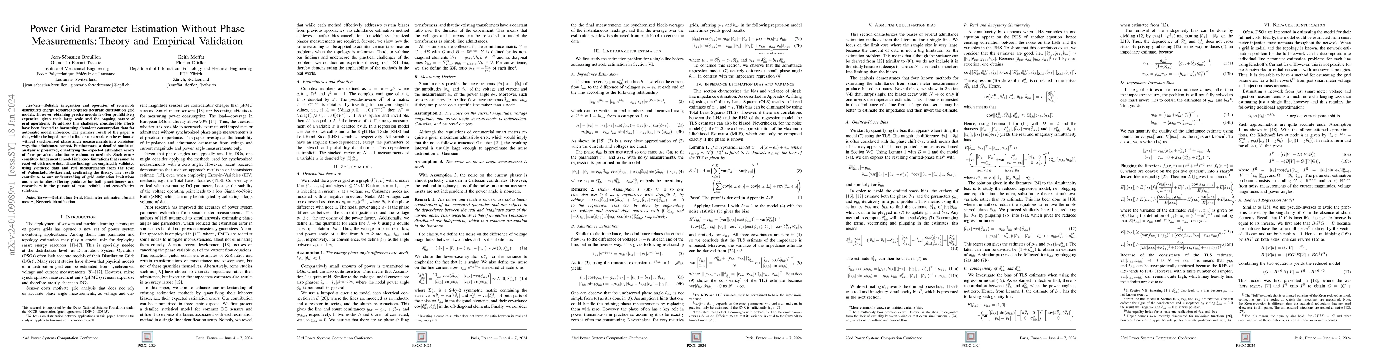 Thumbnail for Power Grid Parameter Estimation Without Phase Measurements: Theory and
  Empirical Validation