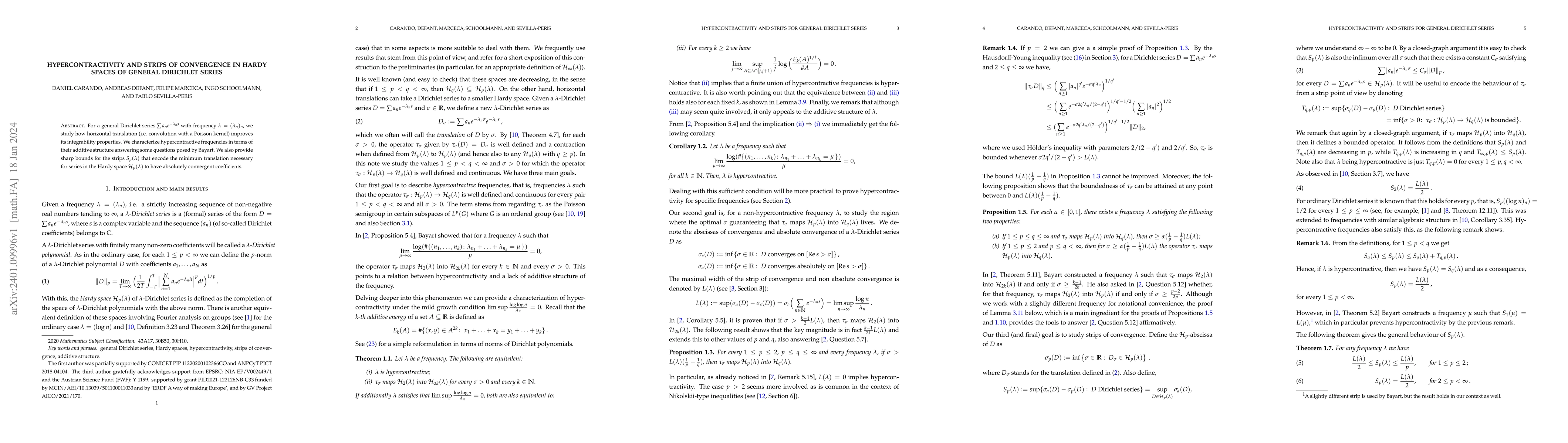 Thumbnail for Hypercontractivity and strips of convergence in Hardy spaces of general
  Dirichlet series