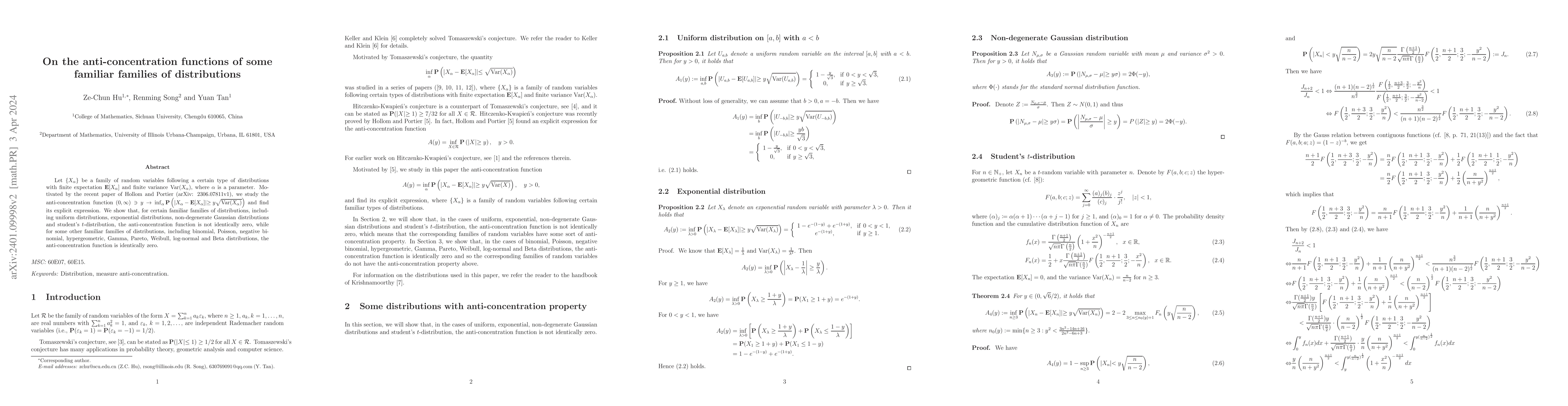 Thumbnail for On the anti-concentration functions of some familiar families of
  distributions