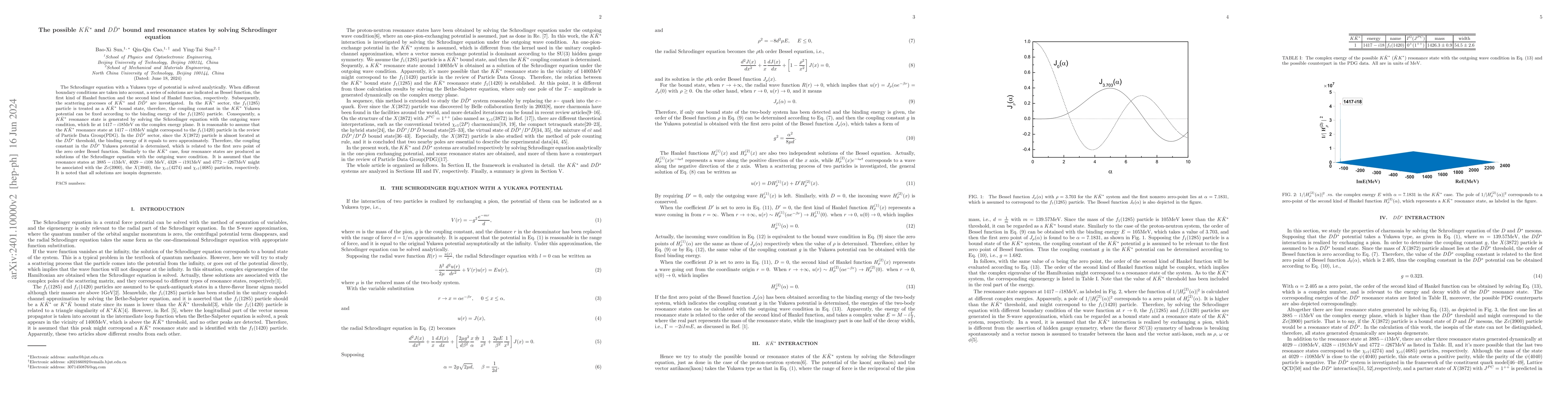 Thumbnail for The possible $K \bar{K}^*$ and $D \bar{D}^*$ bound and resonance states
  by solving Schrodinger equation
