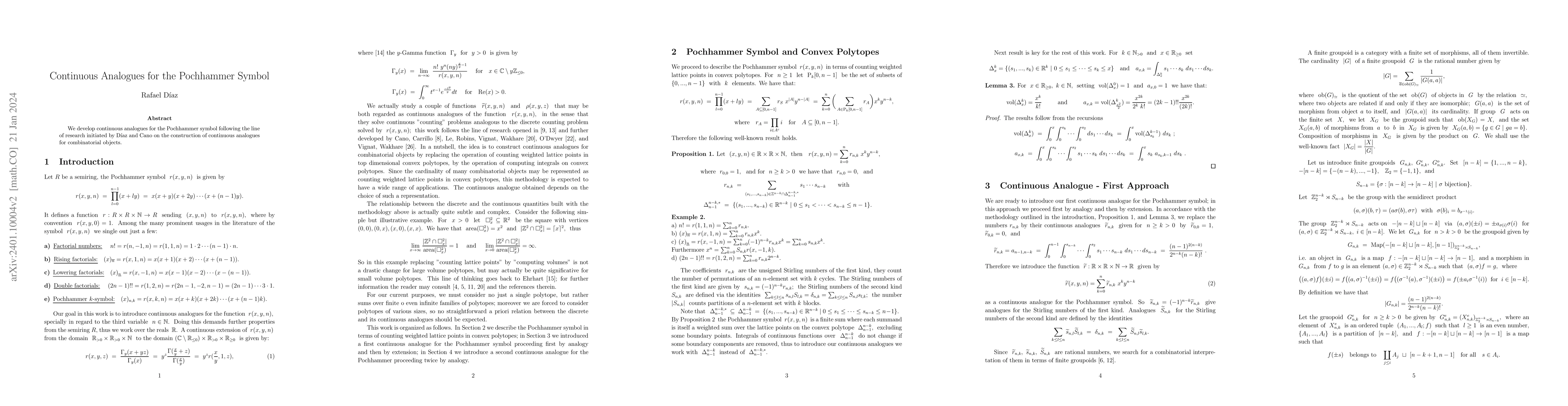 Thumbnail for Continuous Analogues for the Pochhammer Symbol