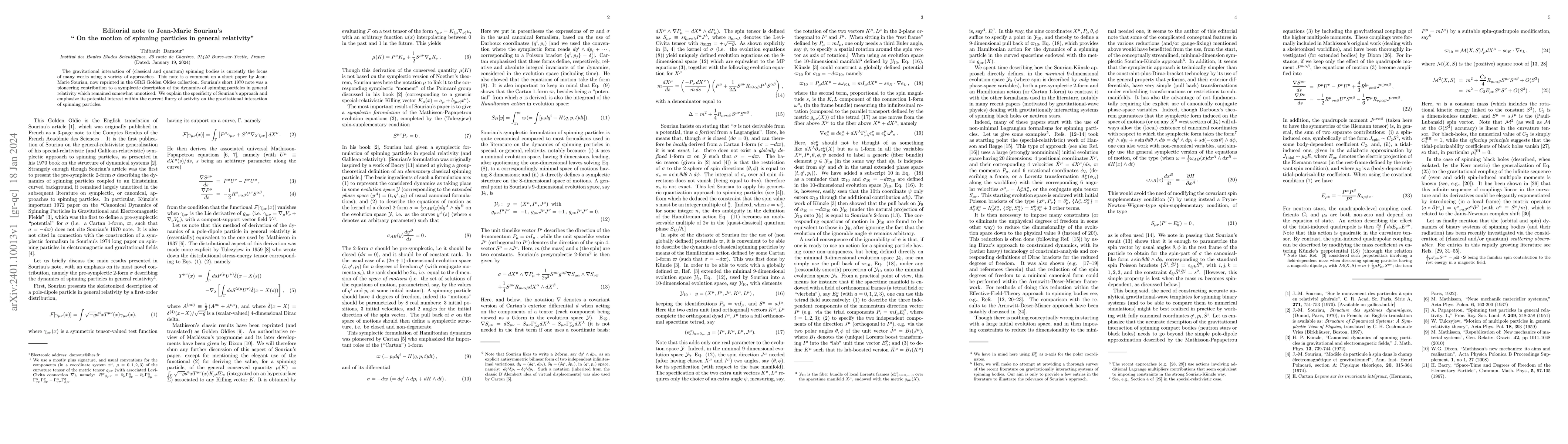 Thumbnail for Editorial note to Jean-Marie Souriau's " On the motion of spinning
  particles in general relativity"
