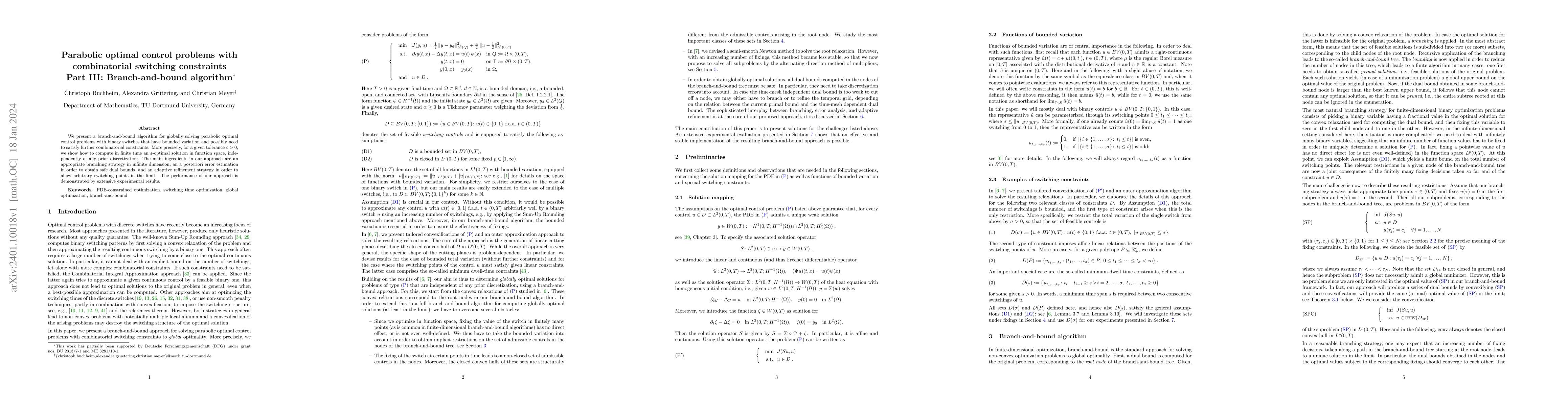 Thumbnail for Parabolic optimal control problems with combinatorial switching
  constraints -- Part III: Branch-and-bound algorithm