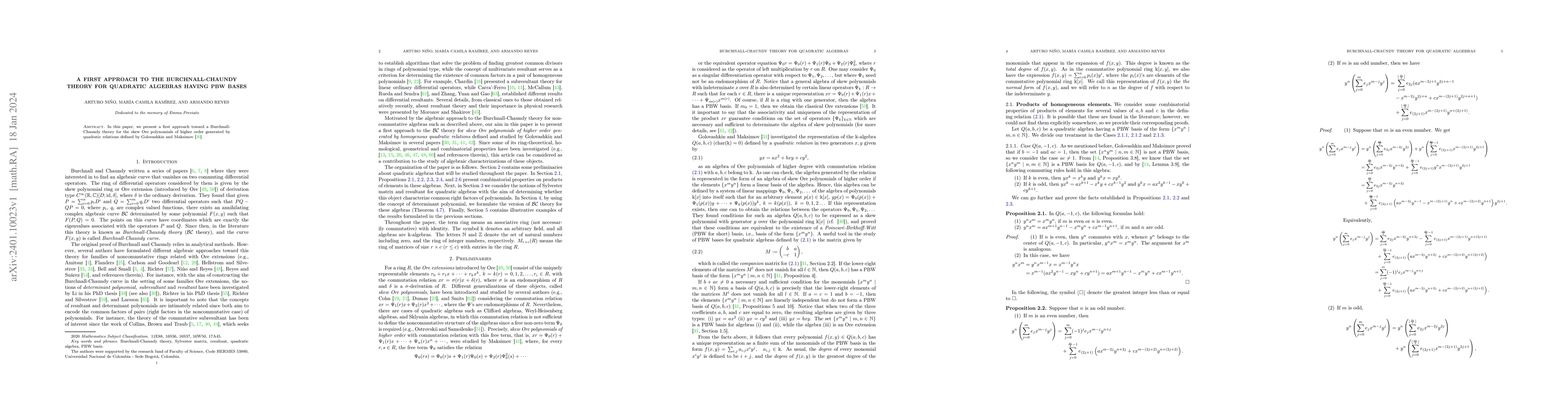Thumbnail for A first approach to the Burchnall-Chaundy theory for quadratic algebras
  having PBW bases