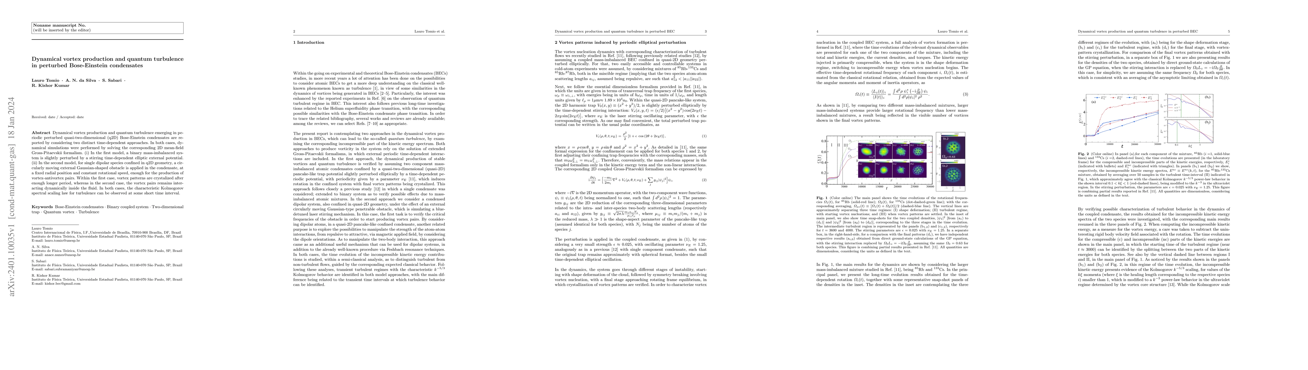 Thumbnail for Dynamical vortex production and quantum turbulence in perturbed
  Bose-Einstein condensates