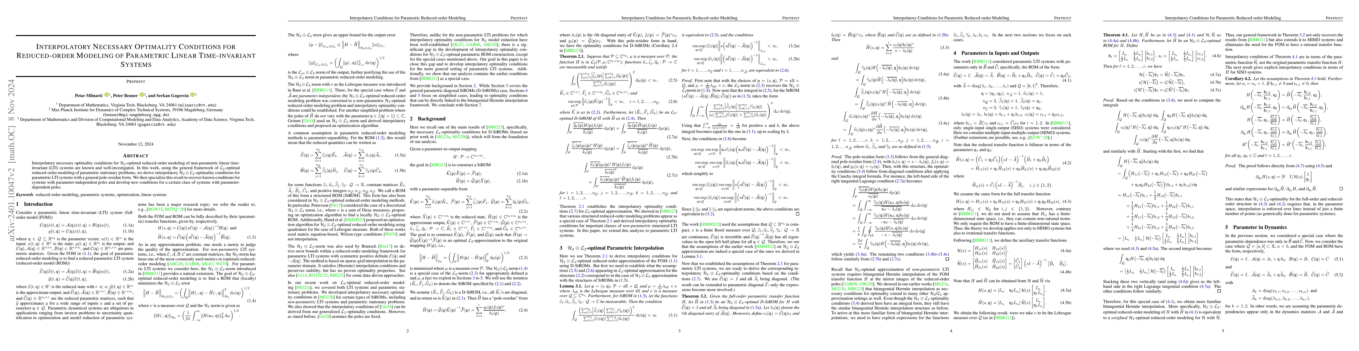 Thumbnail for Interpolatory Necessary Optimality Conditions for Reduced-order Modeling
  of Parametric Linear Time-invariant Systems