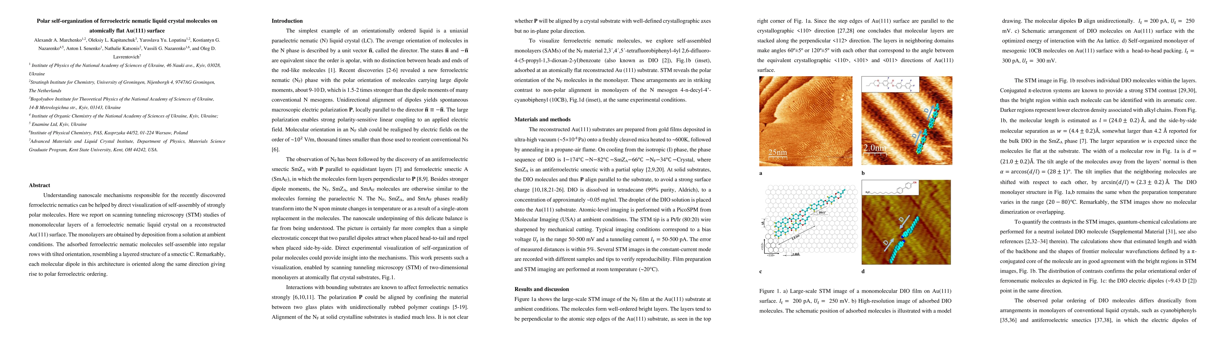 Thumbnail for Polar self-organization of ferroelectric nematic liquid crystal
  molecules on atomically flat Au(111) surface