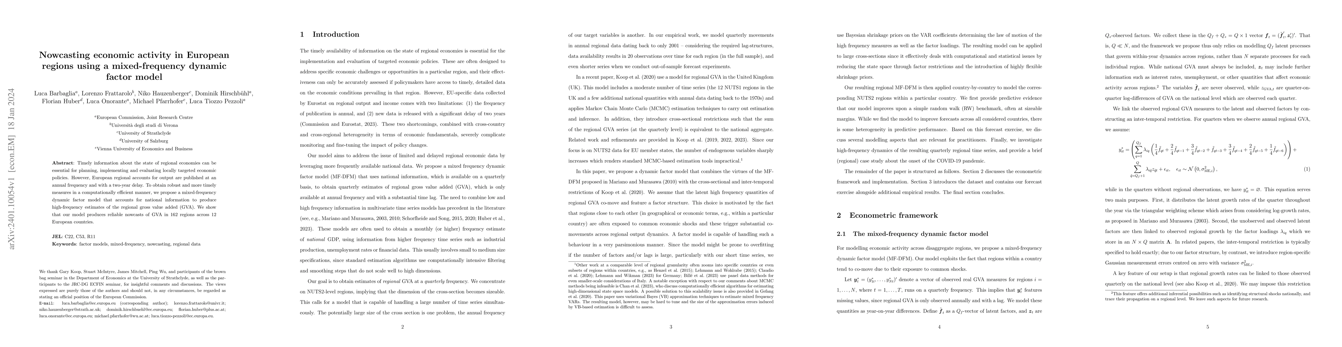 Thumbnail for Nowcasting economic activity in European regions using a mixed-frequency
  dynamic factor model