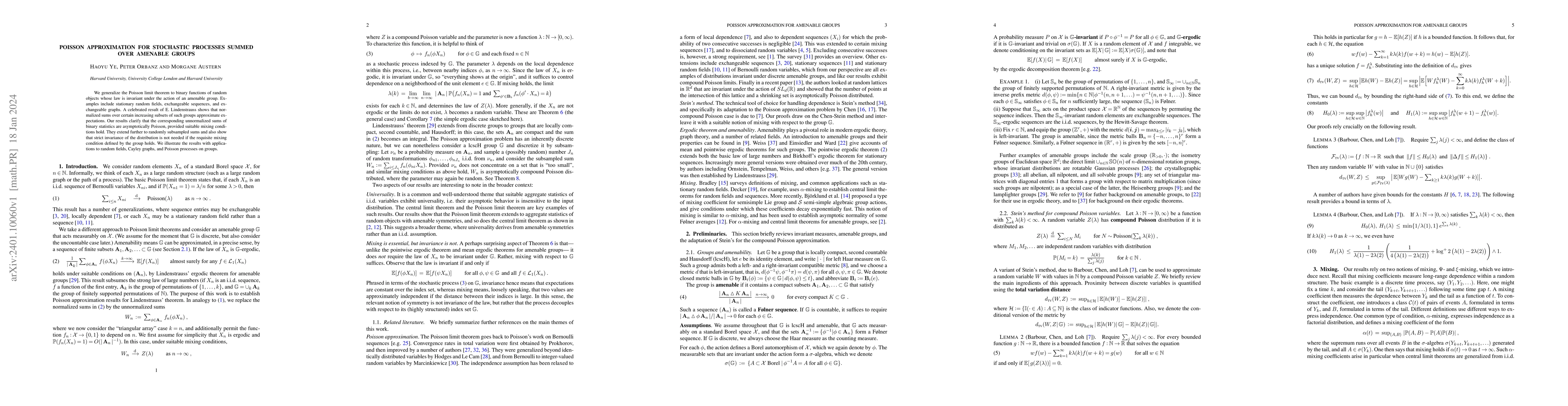 Thumbnail for Poisson approximation for stochastic processes summed over amenable
  groups