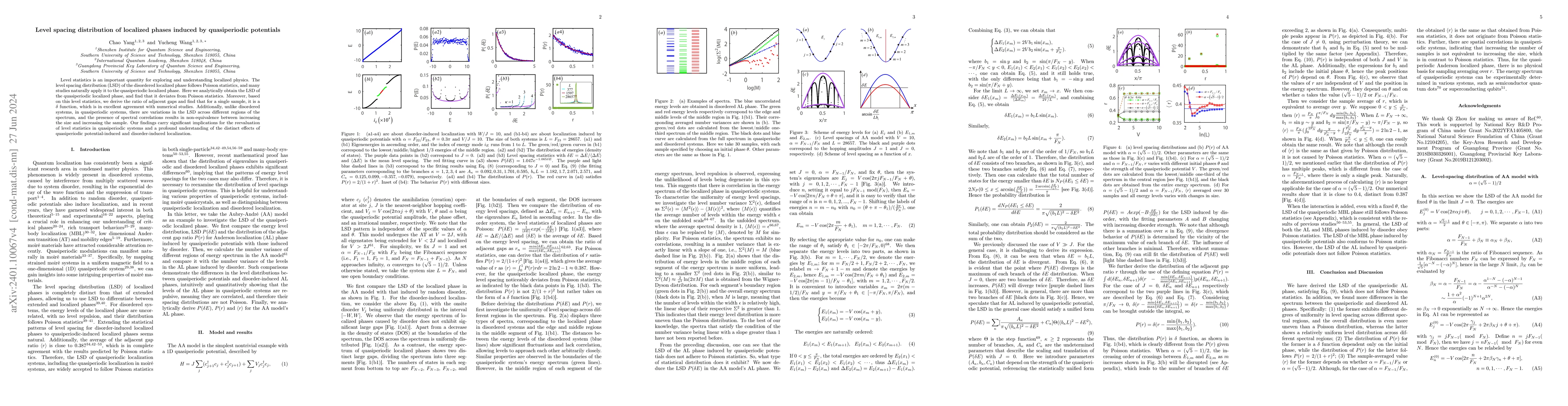 Thumbnail for Level spacing distribution of localized phases induced by quasiperiodic
  potentials