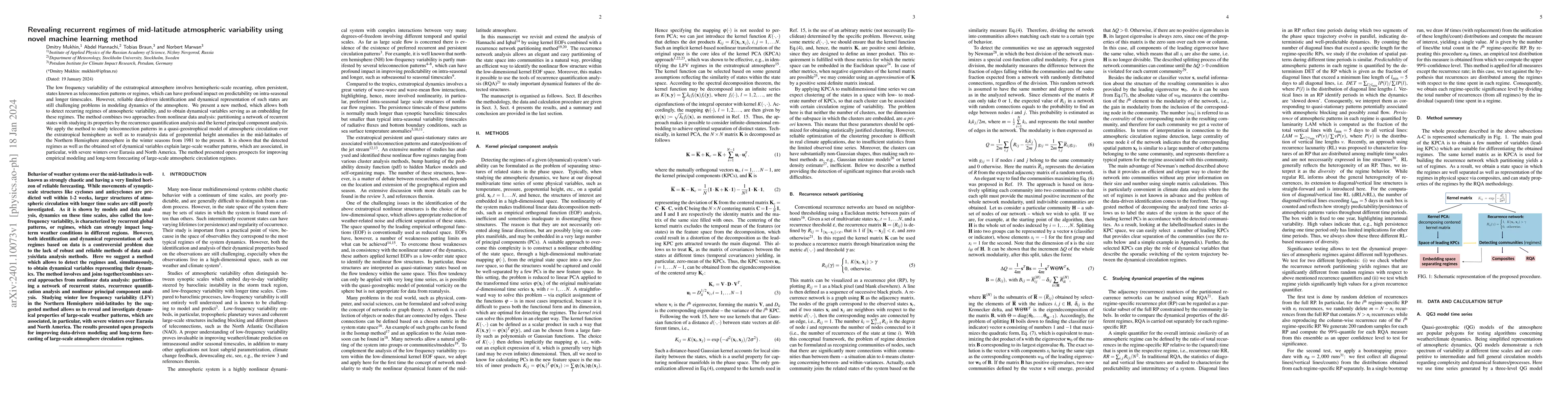 Thumbnail for Revealing recurrent regimes of mid-latitude atmospheric variability
  using novel machine learning method