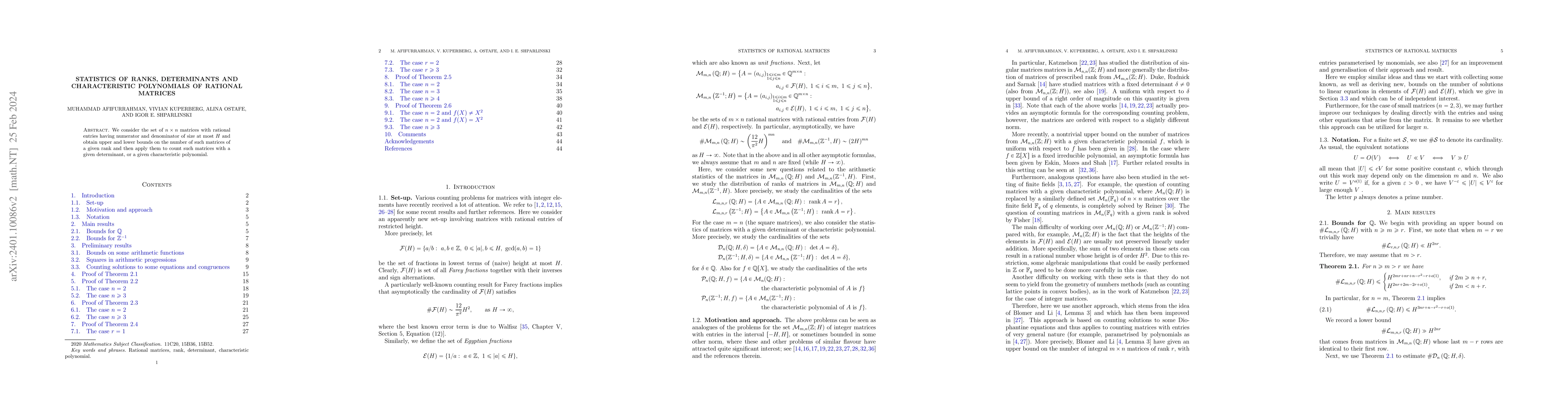 Thumbnail for Statistics of ranks, determinants and characteristic polynomials of
  rational matrices