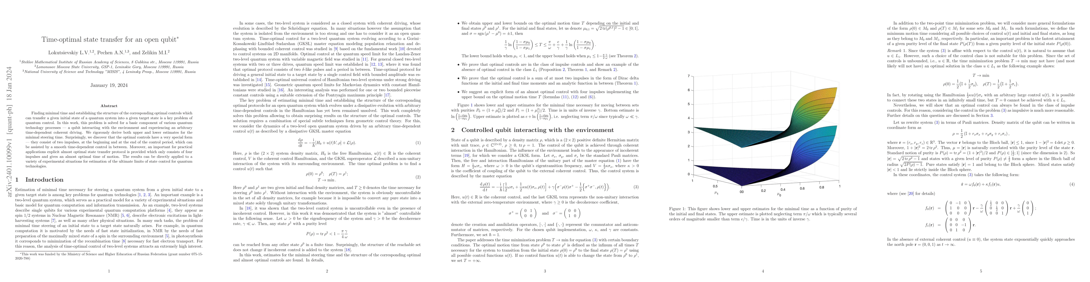 Thumbnail for Time-optimal state transfer for an open qubit