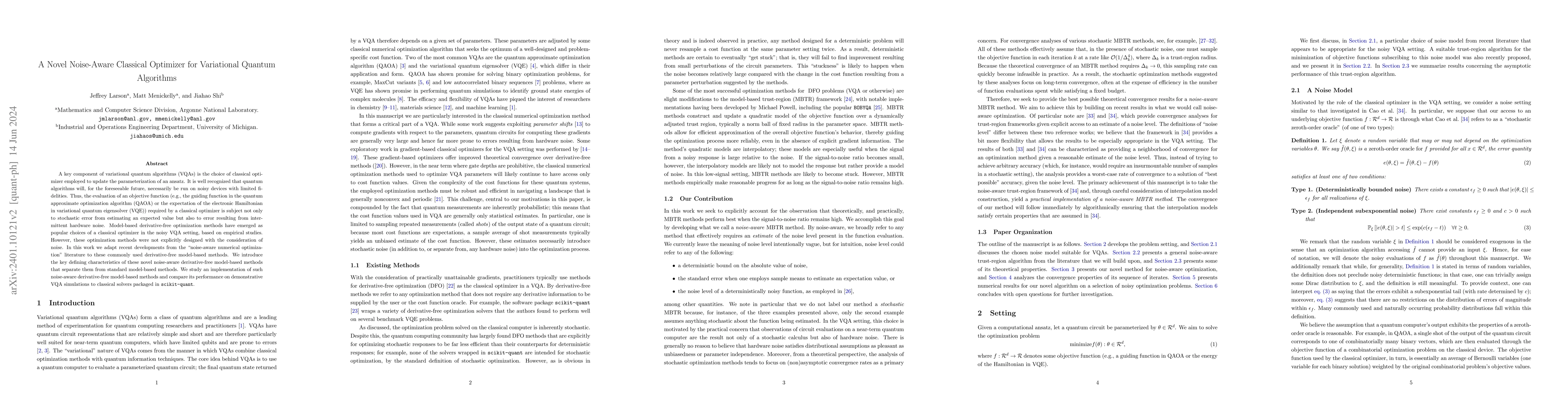 Thumbnail for A Novel Noise-Aware Classical Optimizer for Variational Quantum
  Algorithms