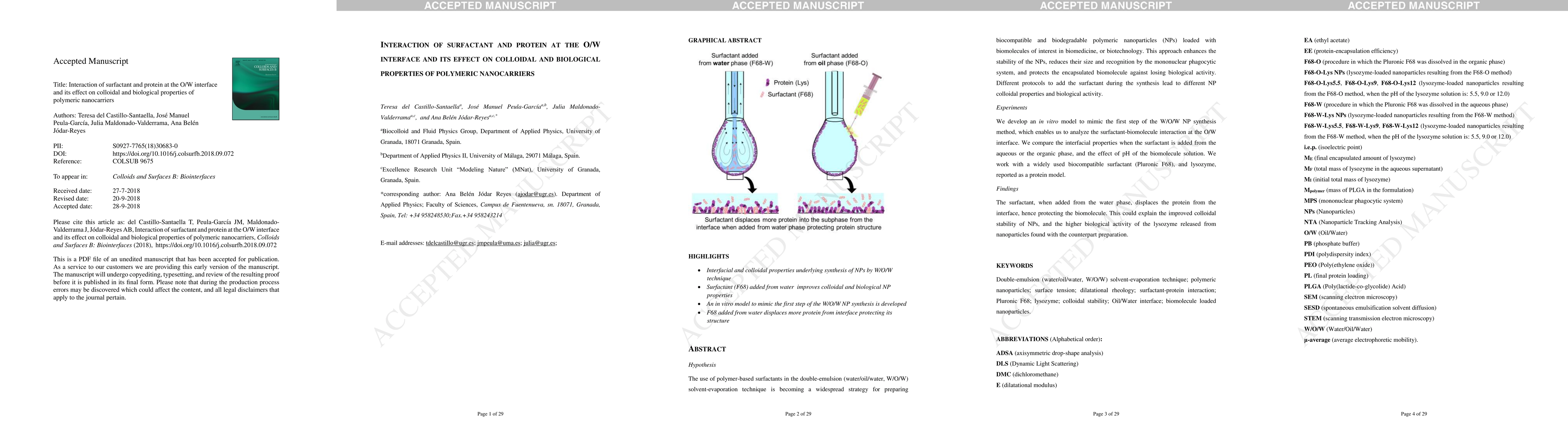 Thumbnail for Interaction of surfactant and protein at the o/w interface and its
  effect on colloidal and biological properties of polymeric nanocarriers