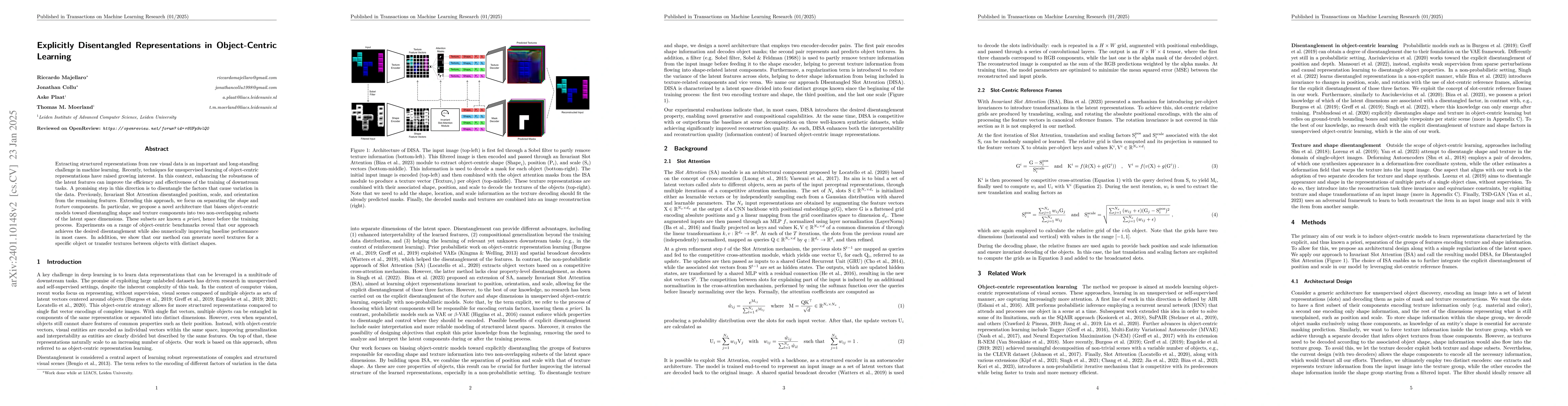 Thumbnail for Explicitly Disentangled Representations in Object-Centric Learning