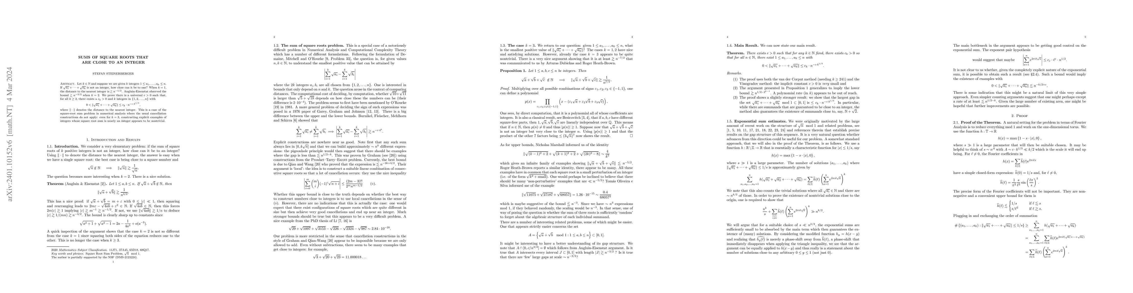 Thumbnail for Sums of square roots that are close to an integer