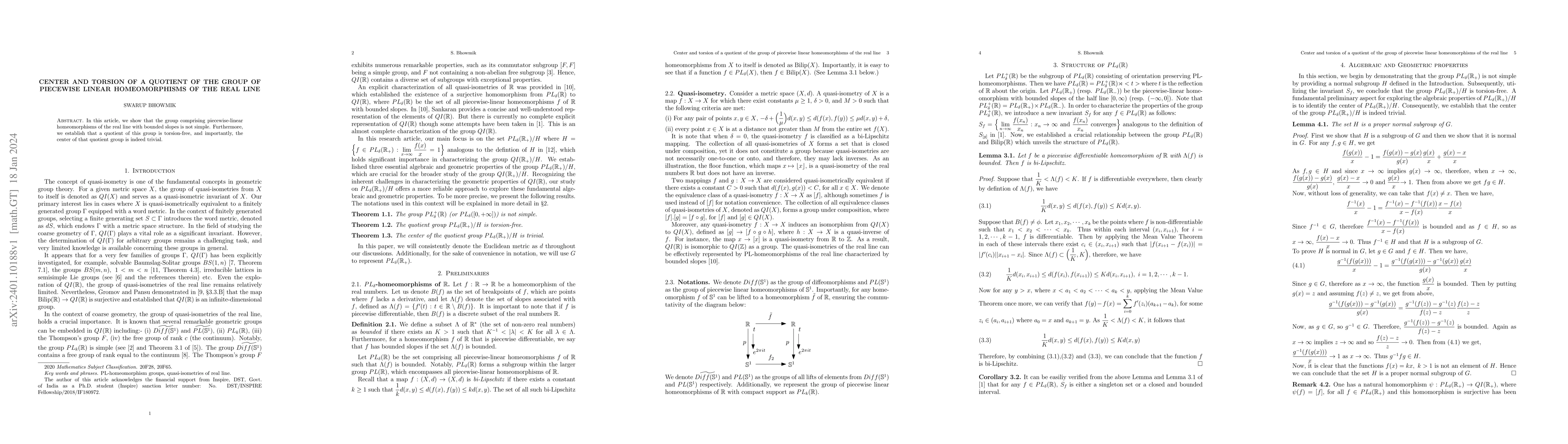 Thumbnail for Center and torsion of a quotient of the group of piecewise linear
  homeomorphisms of the real line