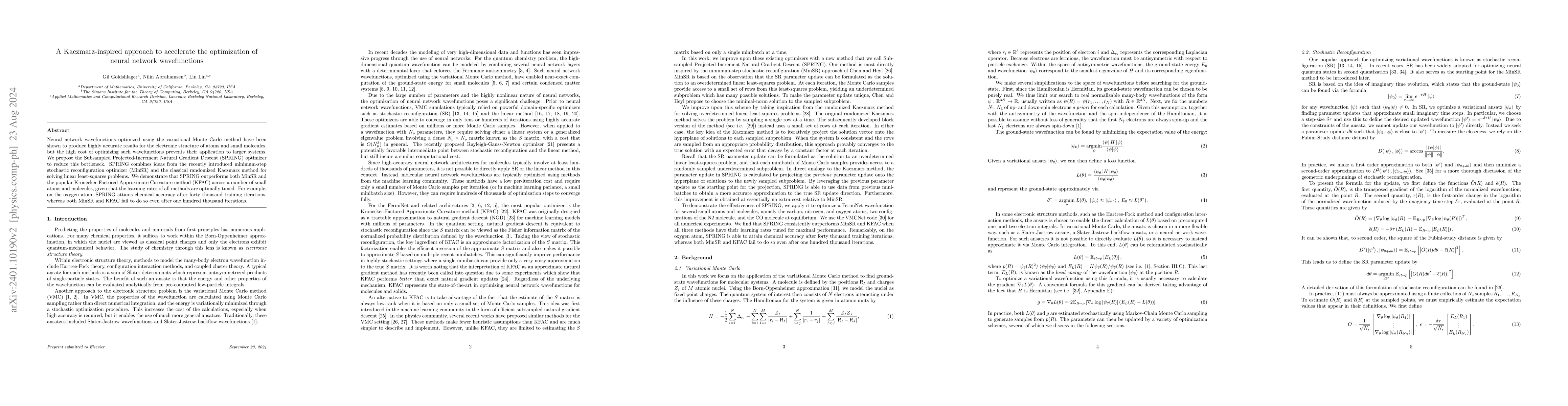 Thumbnail for A Kaczmarz-inspired approach to accelerate the optimization of neural
  network wavefunctions