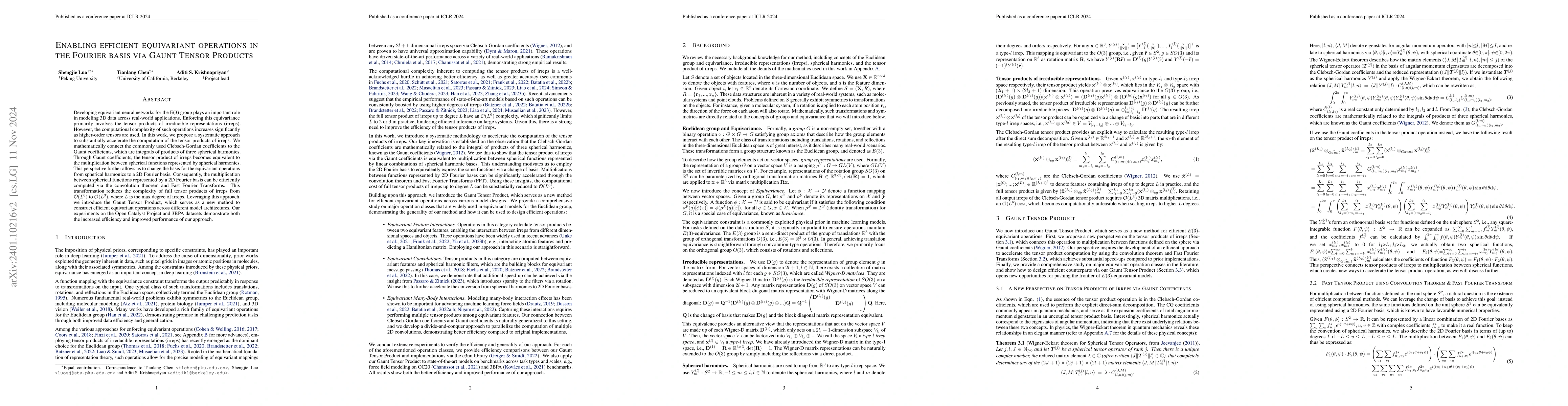 Thumbnail for Enabling Efficient Equivariant Operations in the Fourier Basis via Gaunt
  Tensor Products