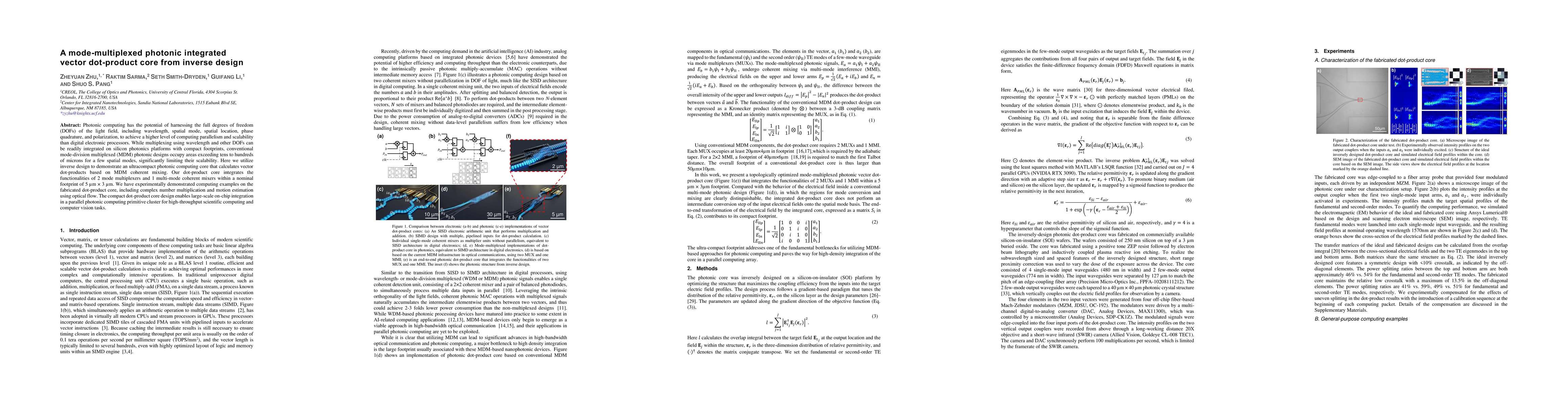 Thumbnail for A mode-multiplexed photonic integrated vector dot-product core from
  inverse design